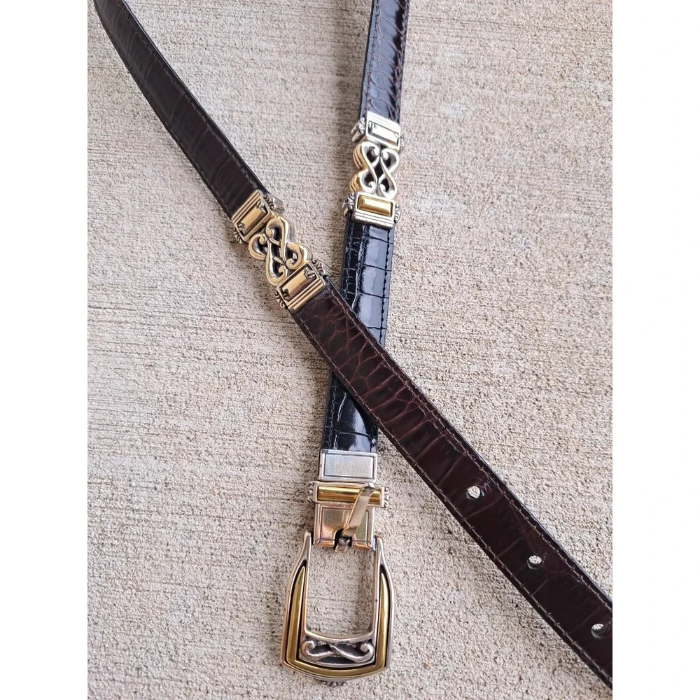 Brighton Women's Brown Belt Gold/ Silver Tone Buckle Decorative Parts L 36